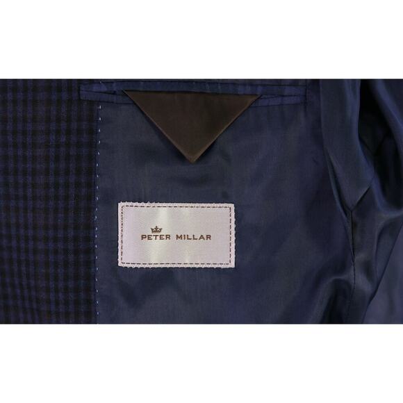 Peter Millar Blue/Black/Brown Check Wool 2-Btn Sportcoat Blazer 44L - Picture 8 of 9